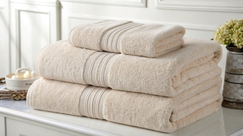 a luxurious bath towel hanging on a hook in a bathroom