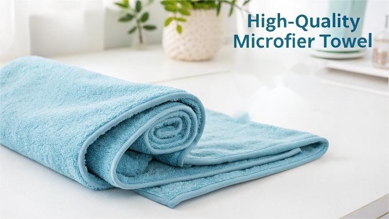 ręcznik z mikrofibry z wyraźnie widocznym certyfikatem OEKO-TEX