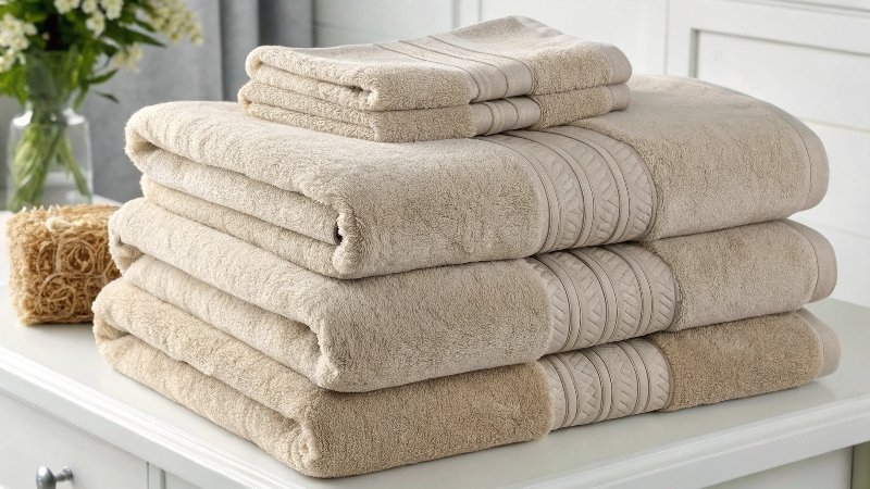a stack of fluffy towels in different colors