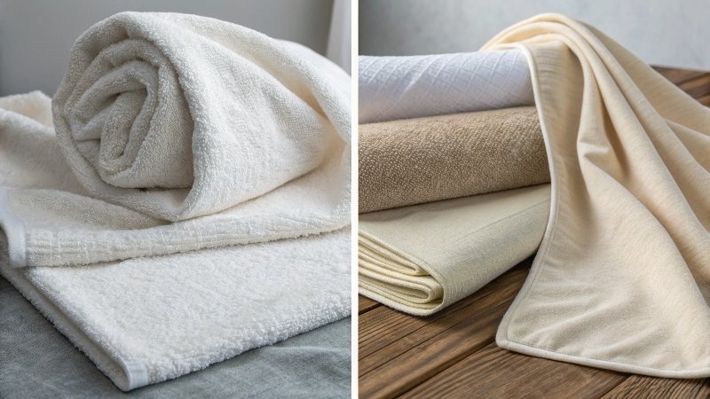 Various hand towels made from different materials like cotton, microfiber, and bamboo