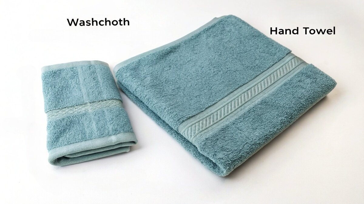A washcloth and a hand towel side-by-side for comparison