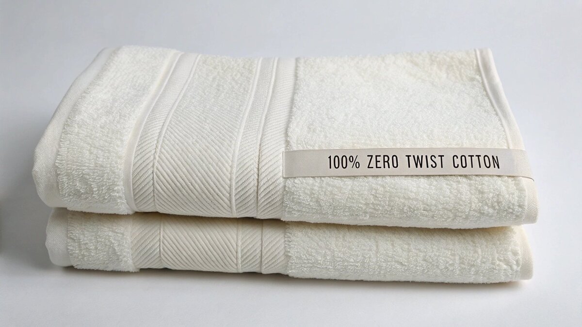 Label showing 100% zero twist cotton