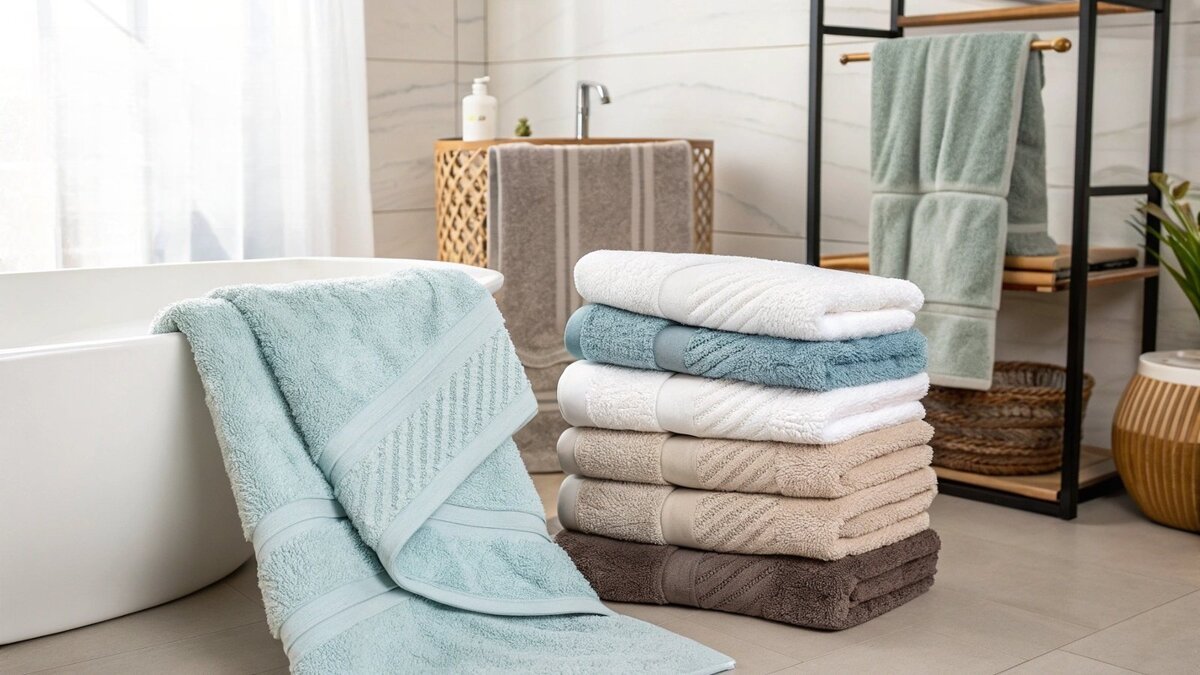 a stack of colorful terry towels for different uses