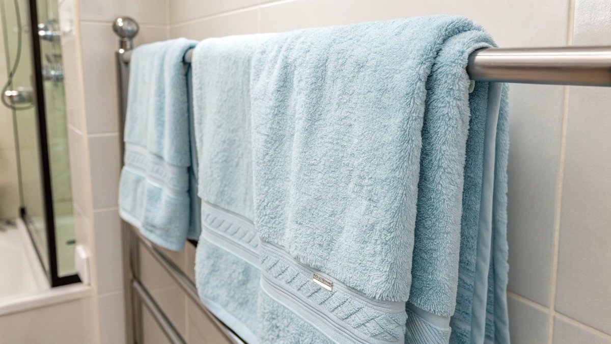 Persona que se envuelve la cintura con una toalla de baño después de ducharse