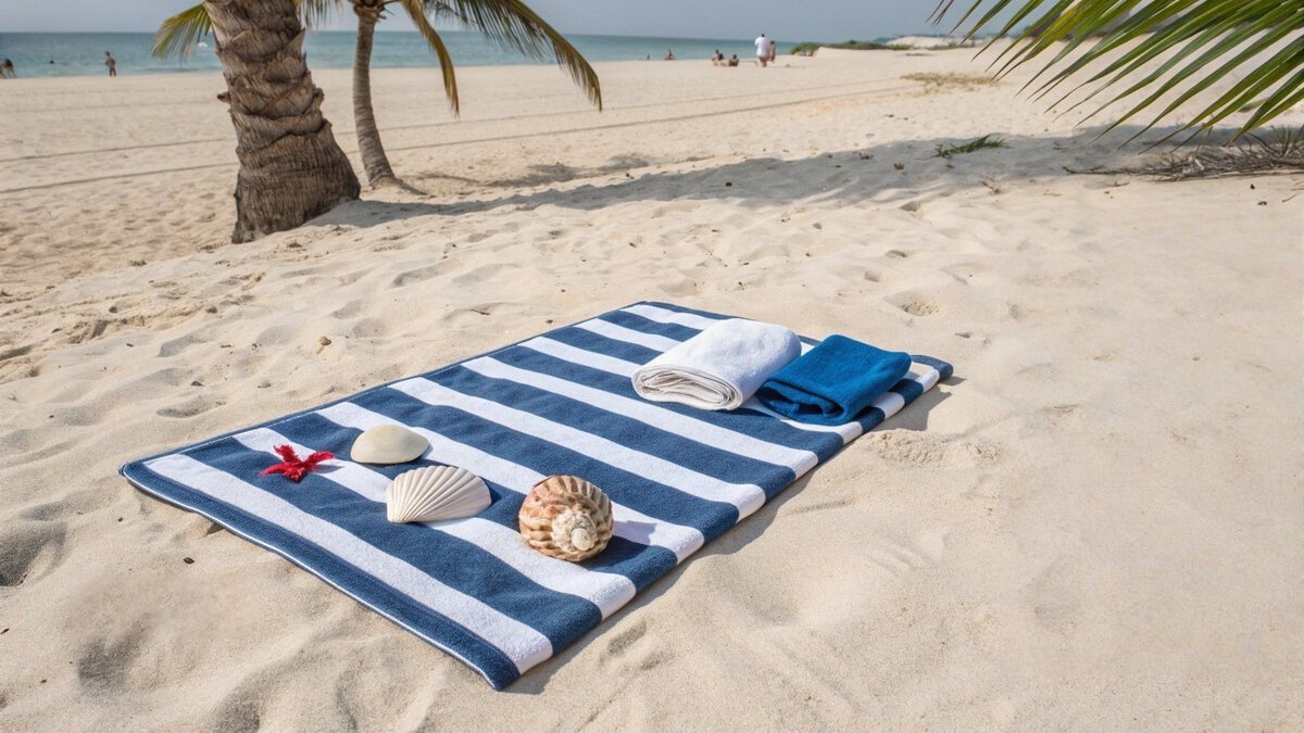 Standardowe wymiary ręcznika plażowego na piaszczystym tle