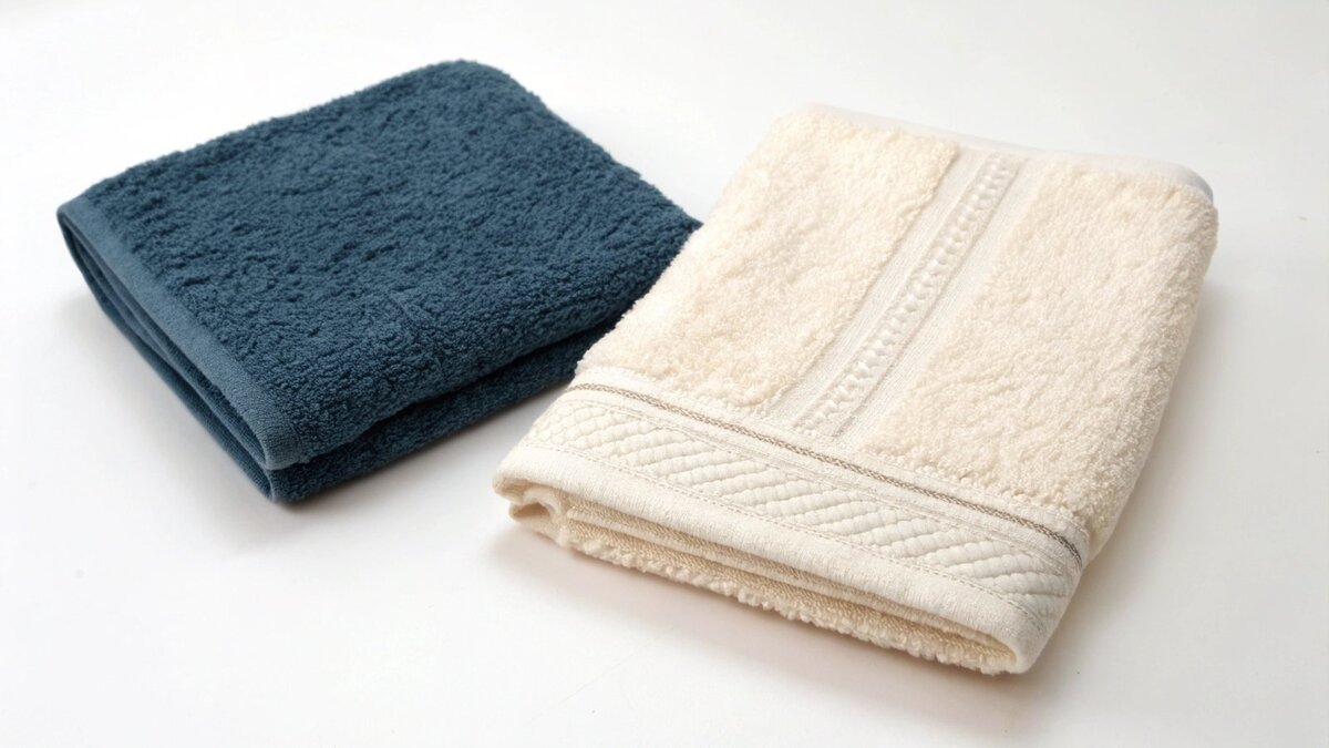 A decorative tip towel beside a textured washcloth