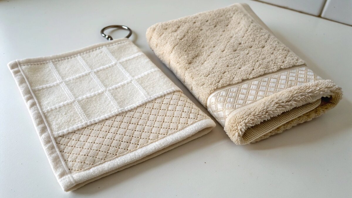 Una toallita cuadrada junto a una toalla rectangular para comparar.