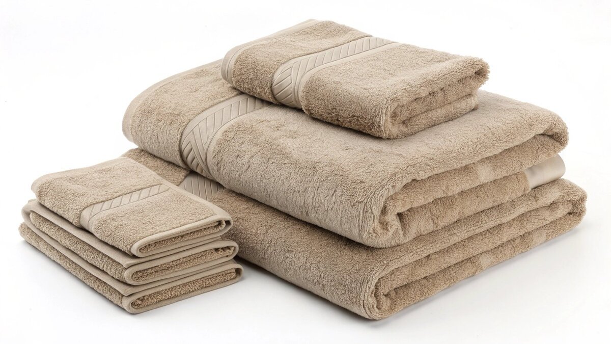 An assortment of different standard towel sizes folded neatly