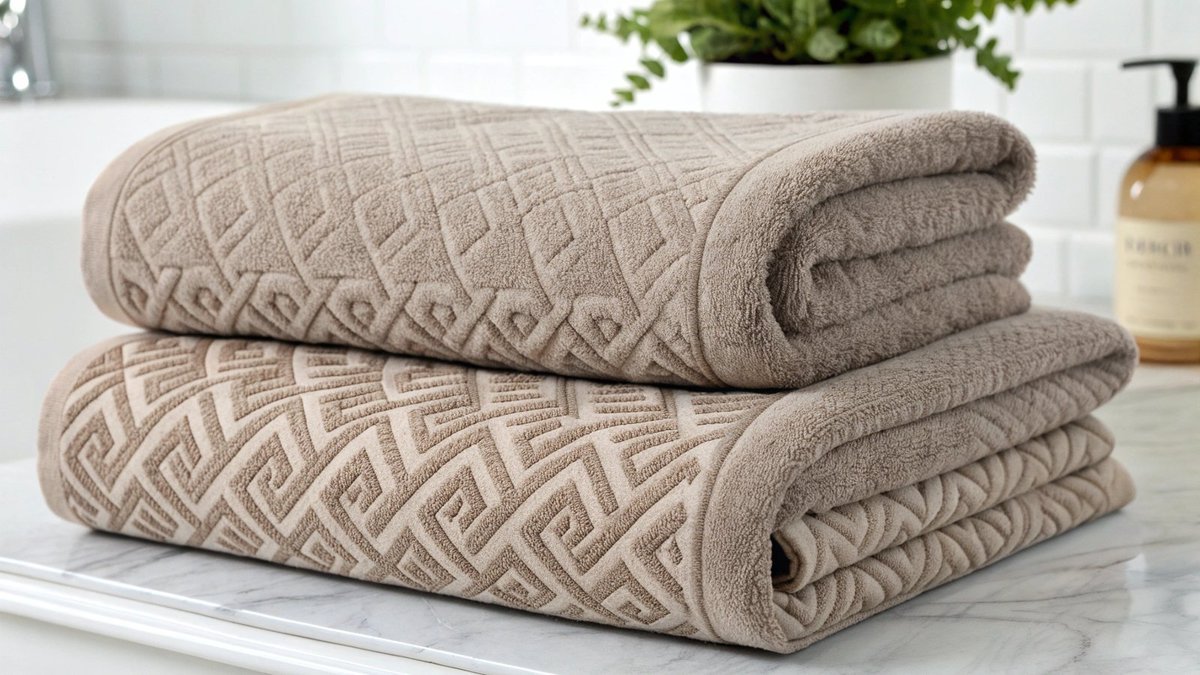 Una pila de toallas de baño de jacquard de intrincado tejido