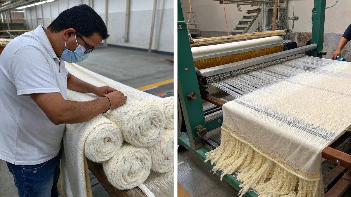 Spools of cotton yarn ready for the weaving loom