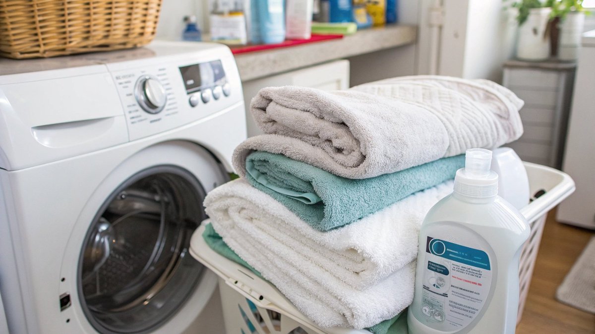 A stack of fluffy, absorbent towels
