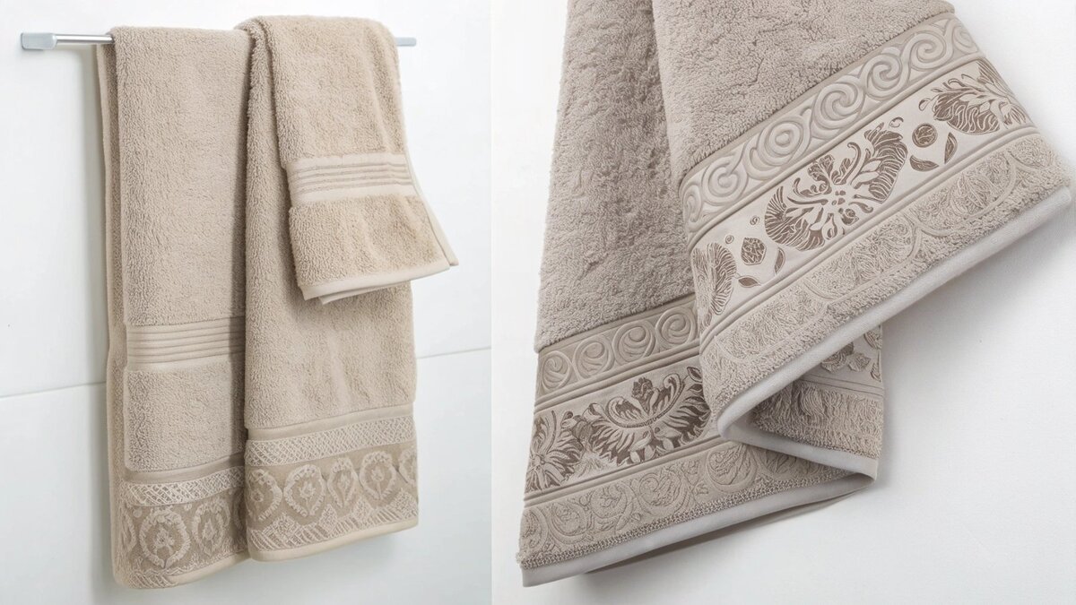 A fingertip towel draped next to a larger hand towel