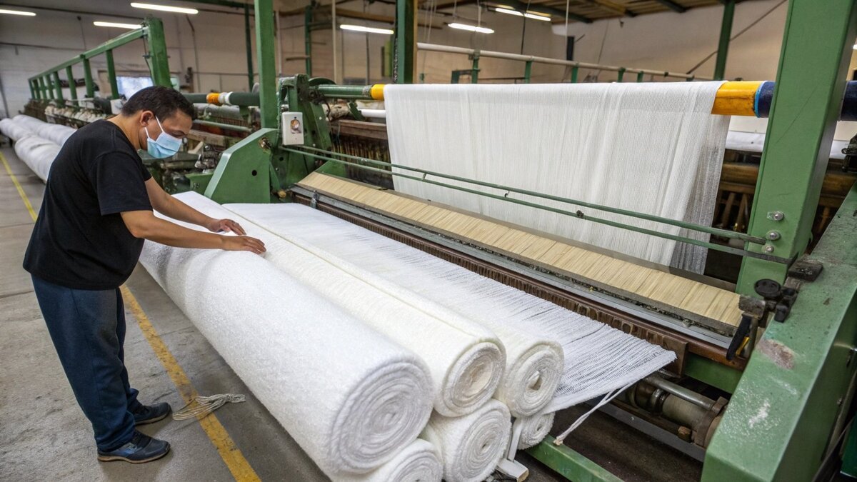 Carretéis de fio de algodão prontos para o processo de tecelagem