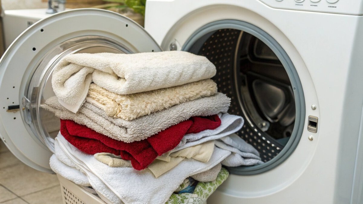 Fluffy towels stacked neatly