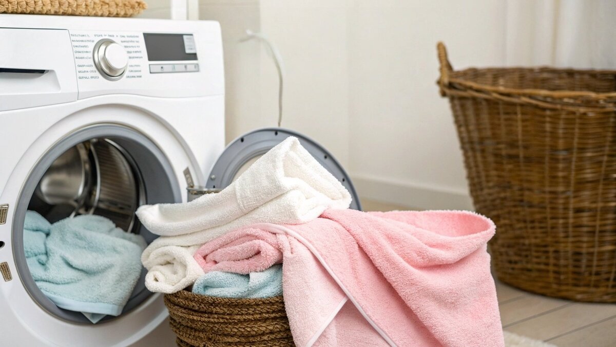 Stiff, scratchy towel hanging on a rack