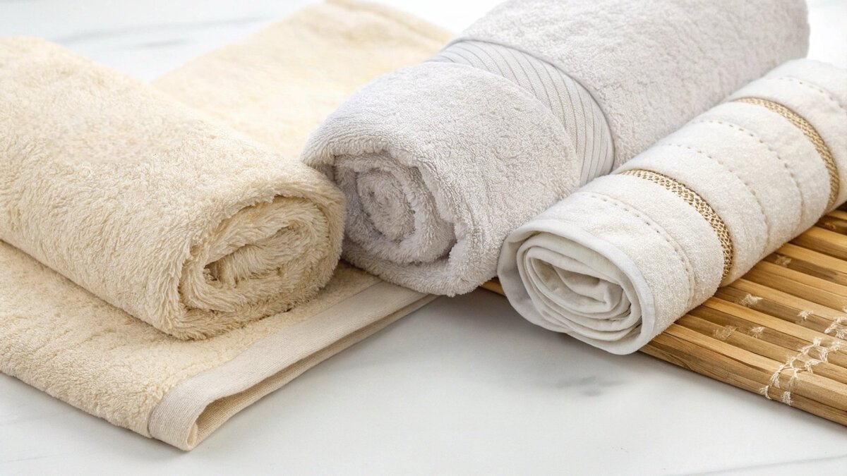 Un assortiment de serviettes dans différentes matières comme le coton, le bambou et la microfibre