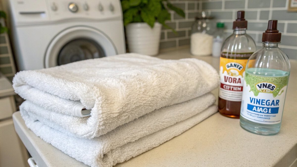 A bottle of white vinegar next to a box of baking soda