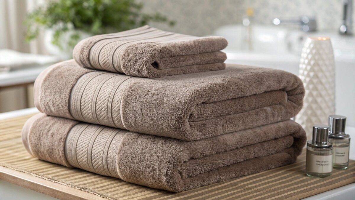 A close-up shot of the texture of a combed ring spun cotton towel