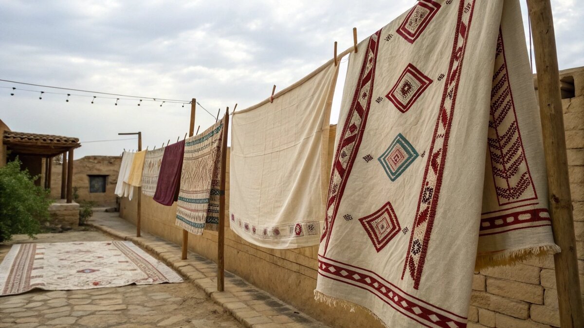 ancient egyptian using linen cloth by the nile