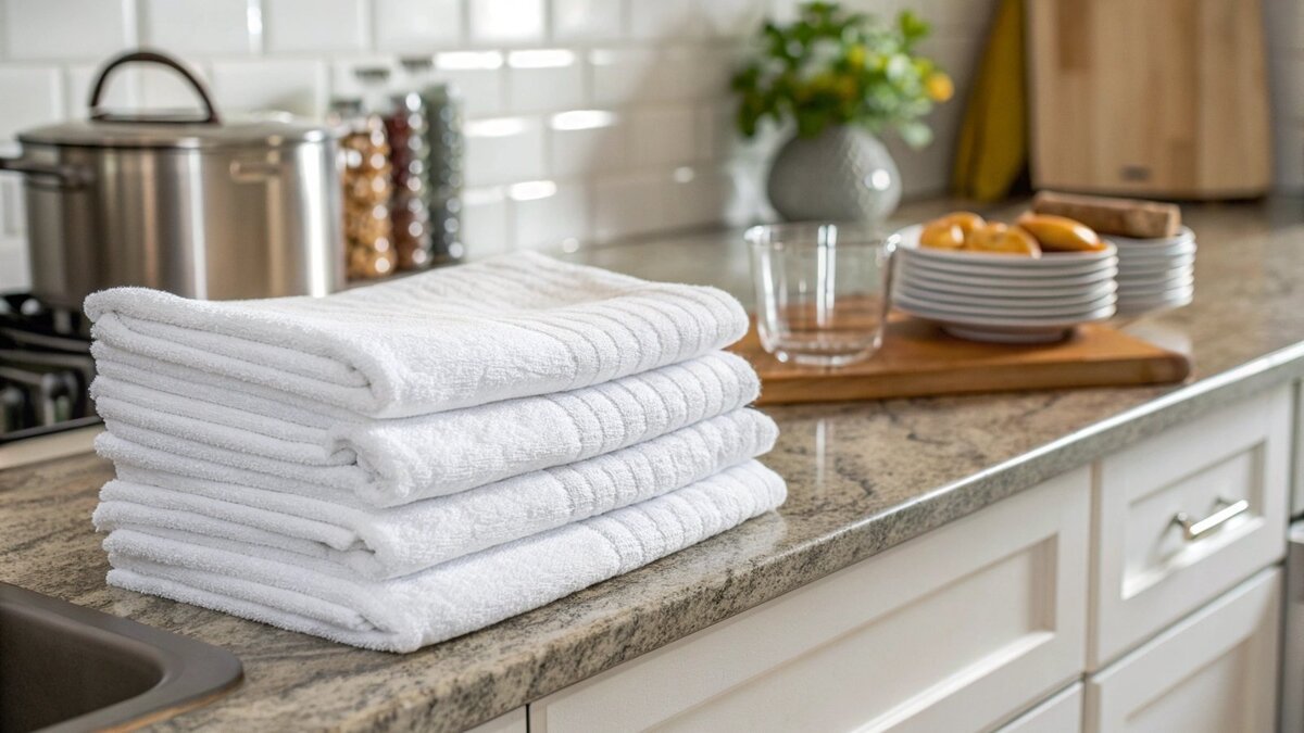 Waschen von Küchentüchern für die Hygiene eine Person, die Küchentücher in eine Waschmaschine gibt