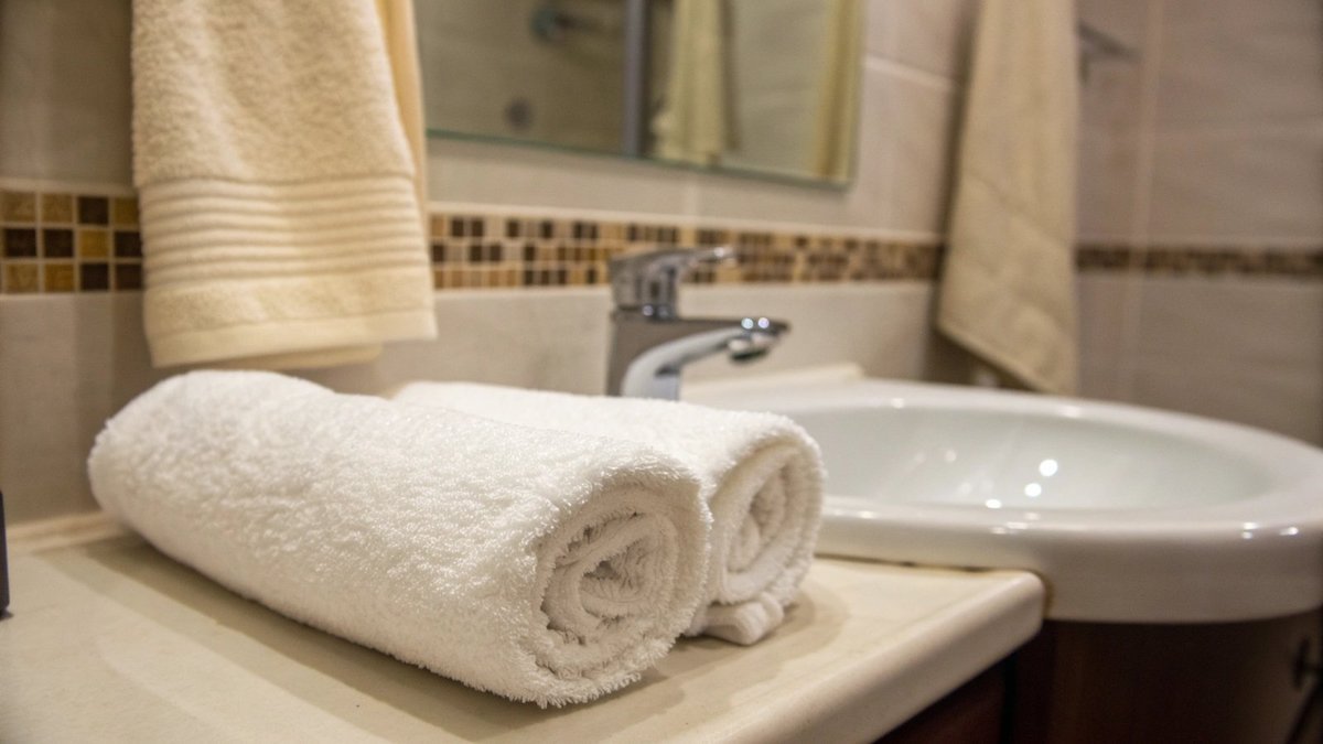 Close-up of a person drying their hands on a clean hand towel