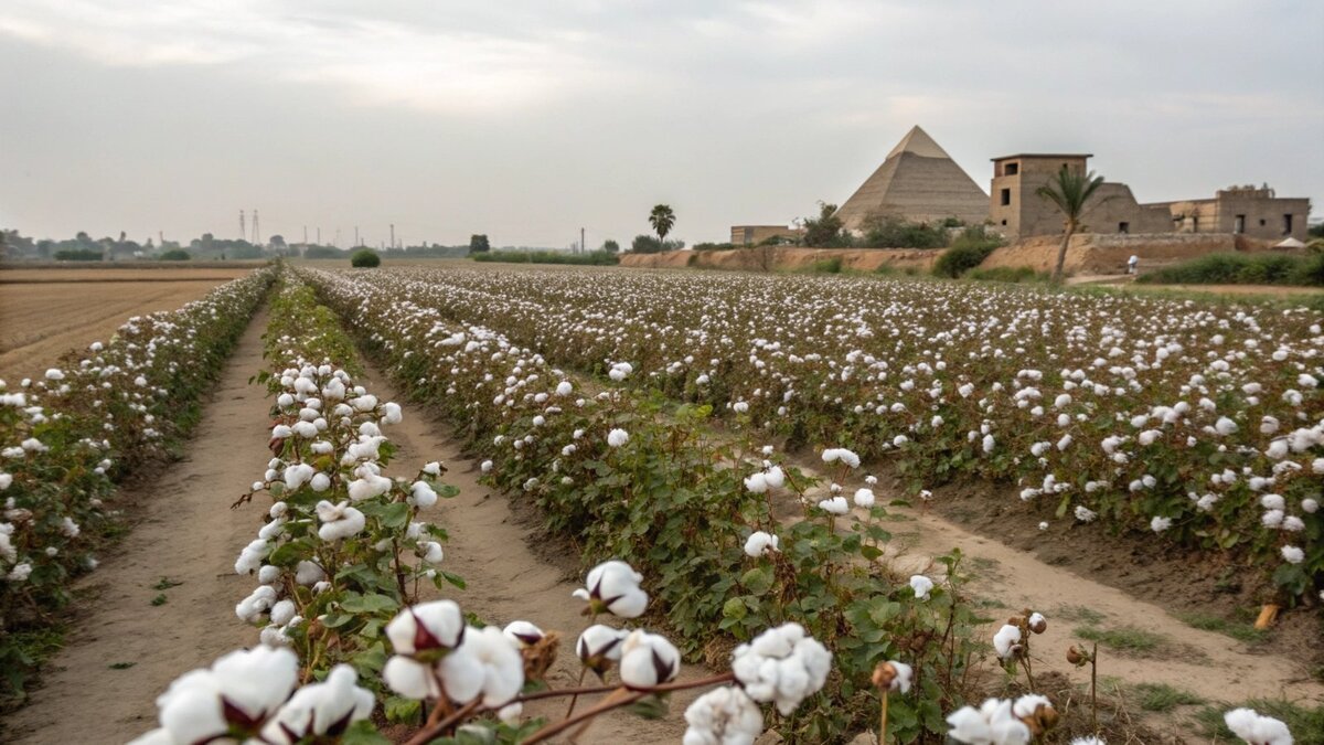 Bales of raw Egyptian cotton ready for processing