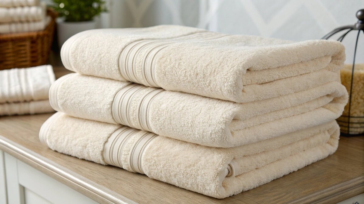 A lightweight ring spun cotton towel next to a heavyweight one on a scale