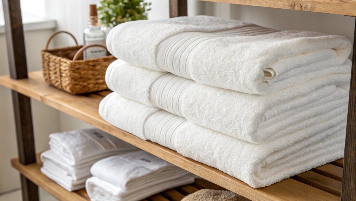 Melhor tecido para toalhas uma toalha de algodão branco luxuosa e macia pendurada em um banheiro