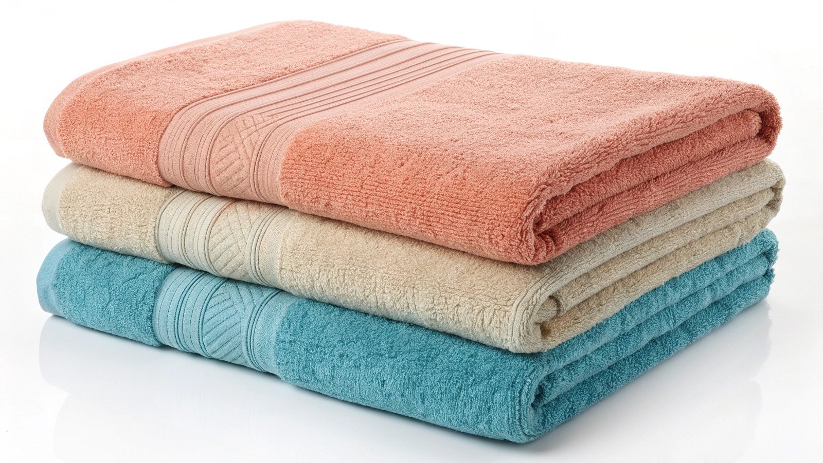 The Ultimate Absorbent Towel A perfectly folded, luxurious bath towel with a focus on its plush texture and thickness.
