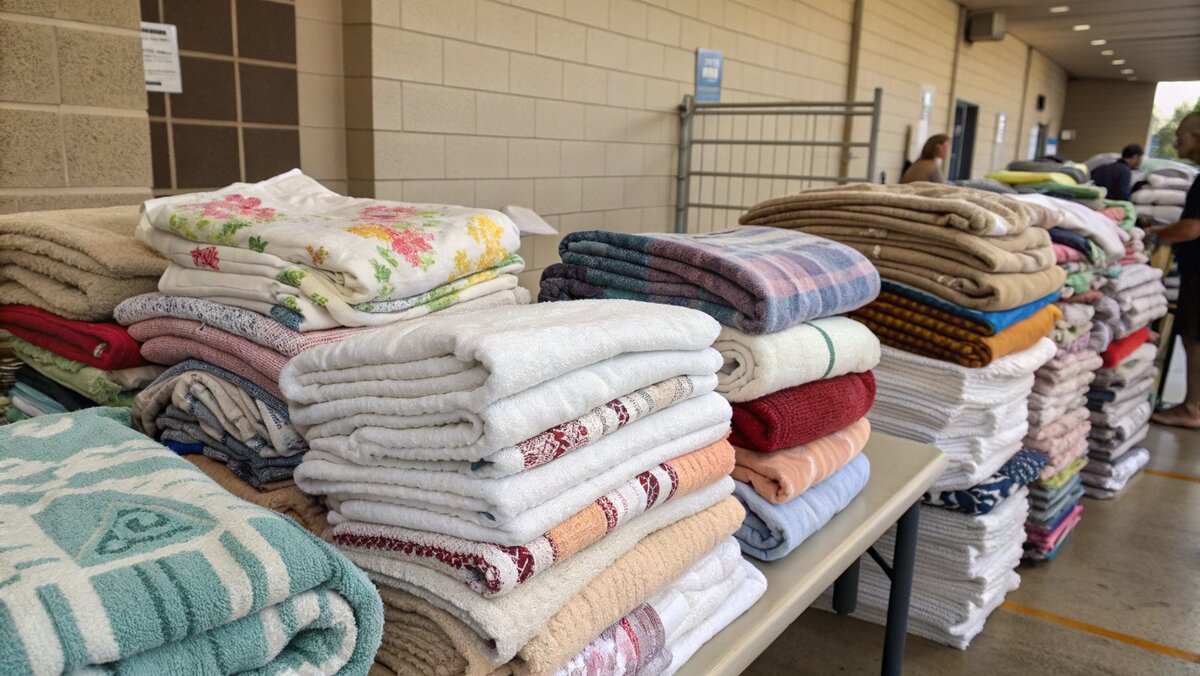 Toalhas velhas são procuradas por abrigos de animais Um cachorro feliz dormindo em uma pilha de toalhas doadas em um abrigo