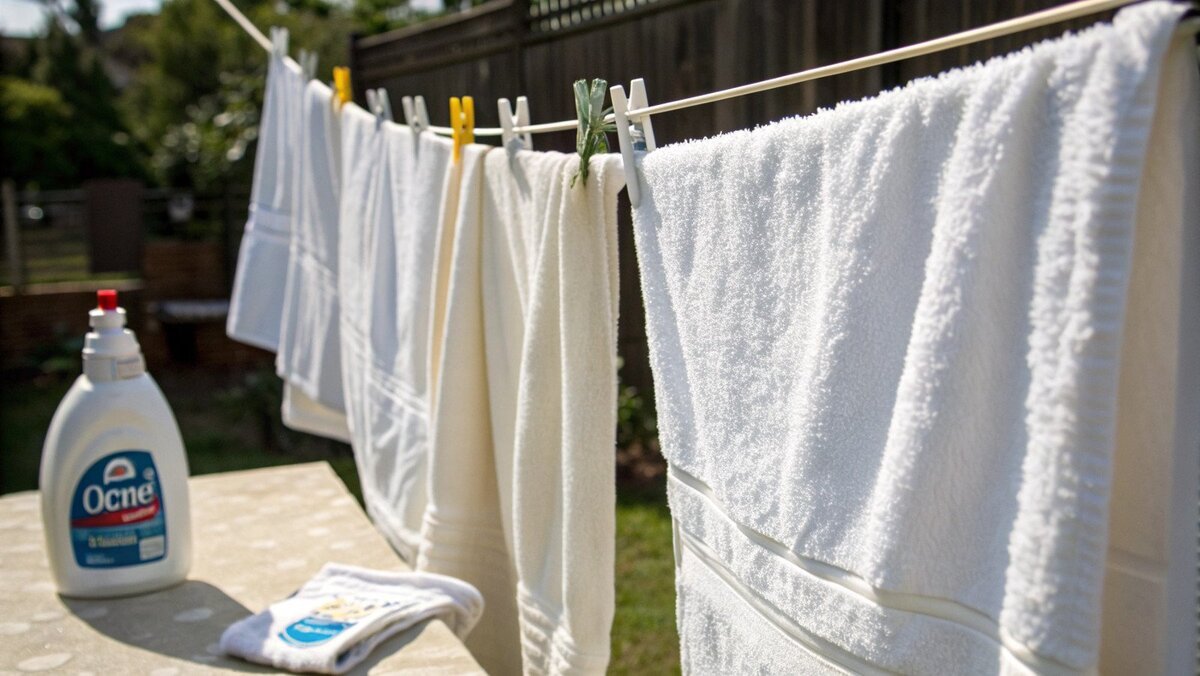 Desinfetantes para toalhas Frascos de diferentes desinfetantes para lavanderia.