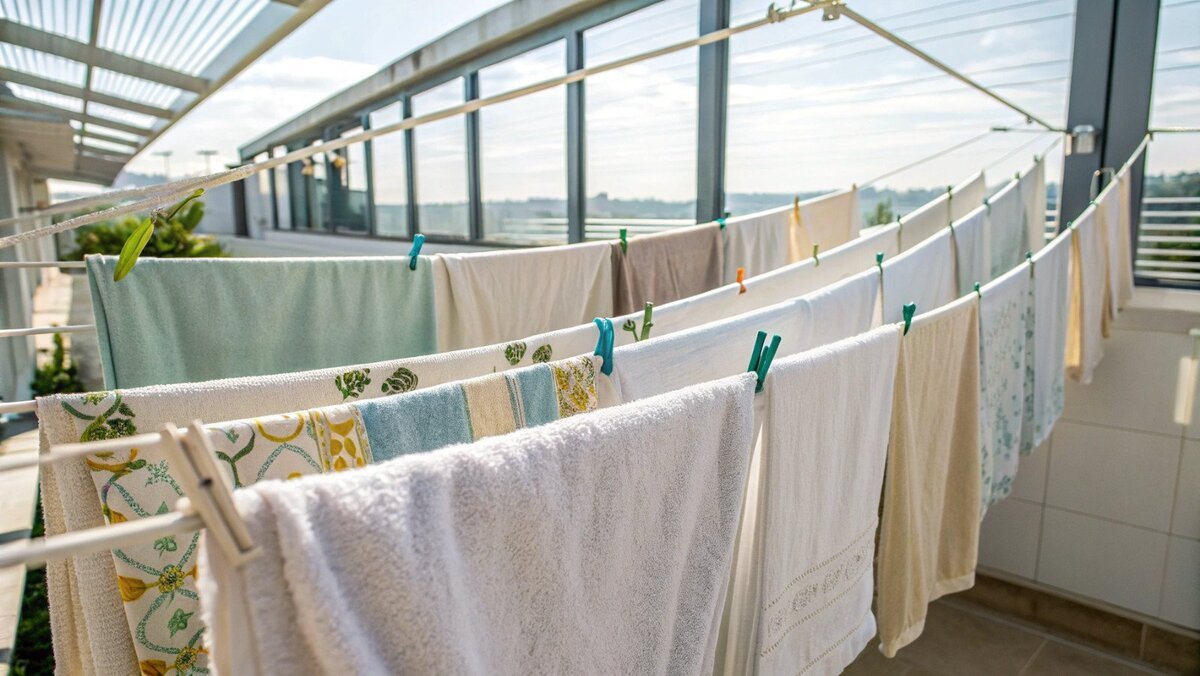 Prevenção de mofo em toalhas Uma toalha pendurada adequadamente em um gancho para secar.