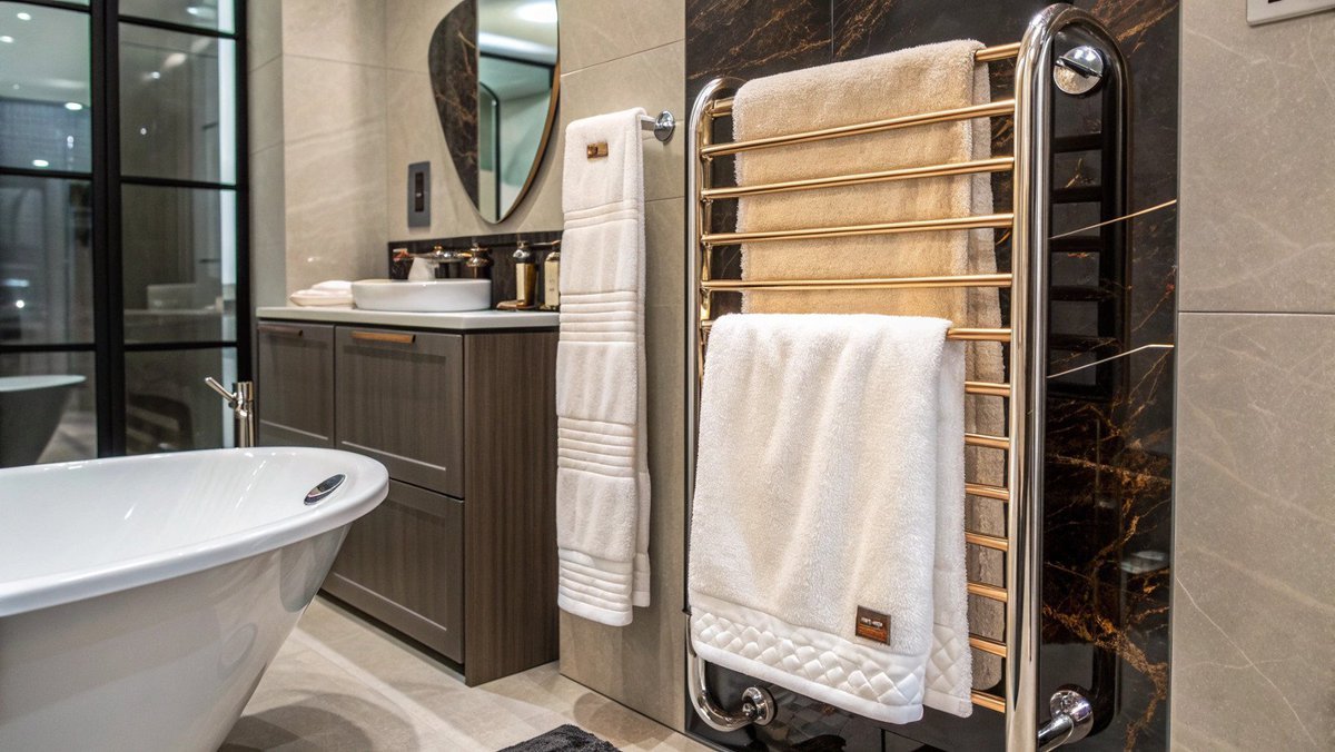The benefits of a towel warmer A stylish bathroom featuring a modern towel warmer