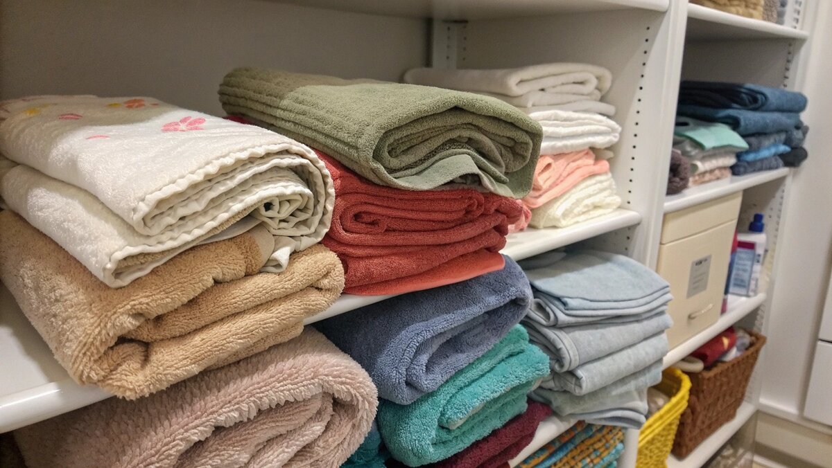 Não jogue fora toalhas velhas Uma toalha em uma lata de lixo com um X vermelho sobre ela