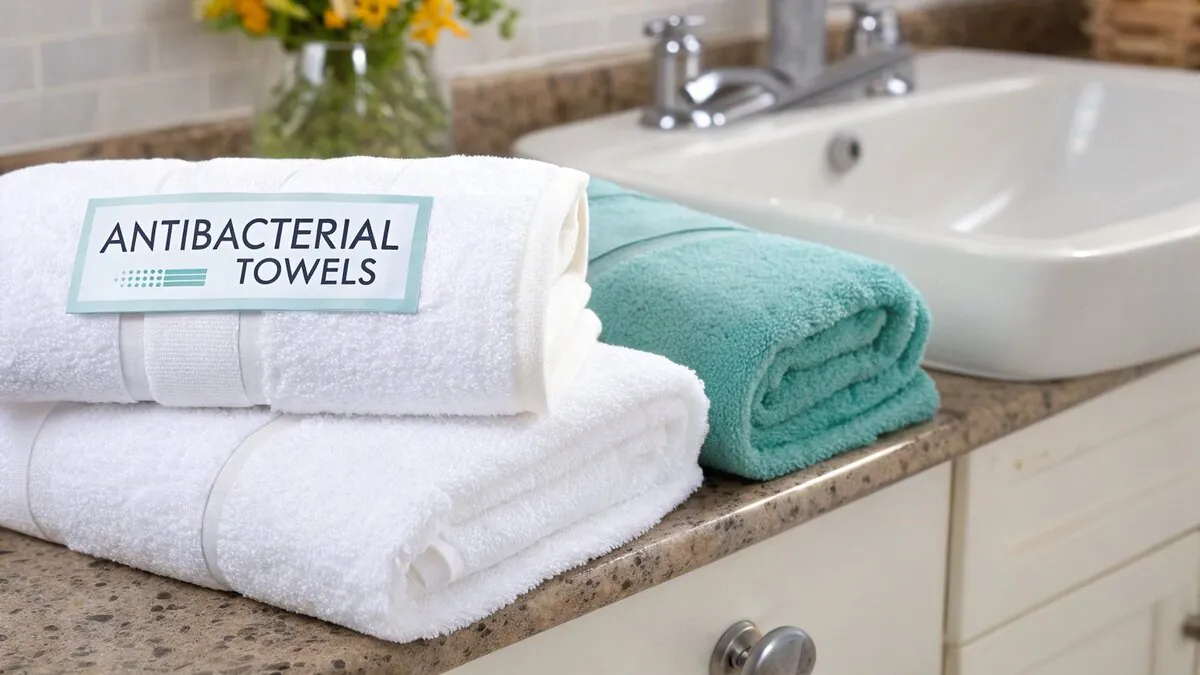 Close-up of antibacterial towel fabric weave