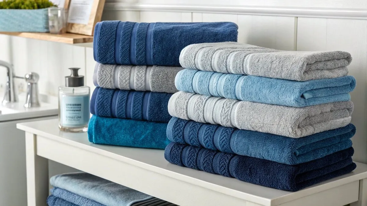 blue and grey towels are versatile and popular