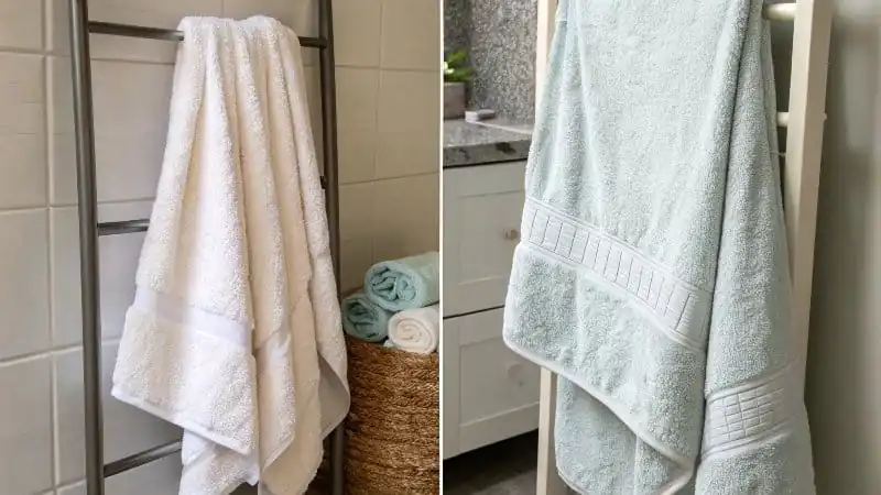 Side-by-side comparison of a cotton towel and a microfiber towel