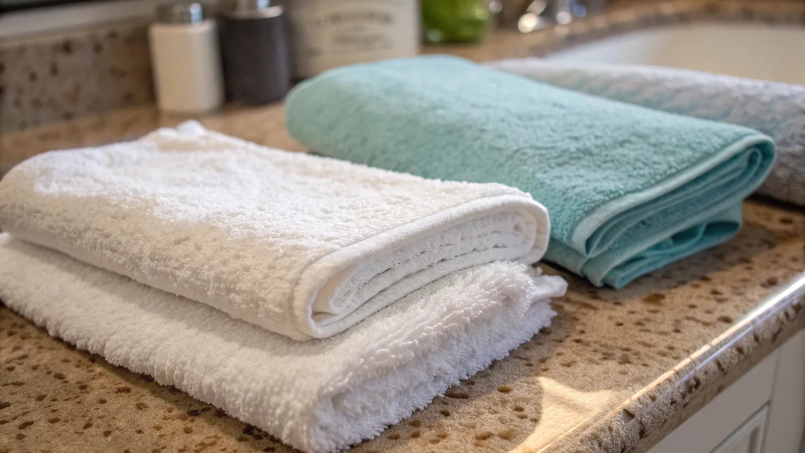 A stiff, worn-out towel contrasted with a soft, fluffy new towel.