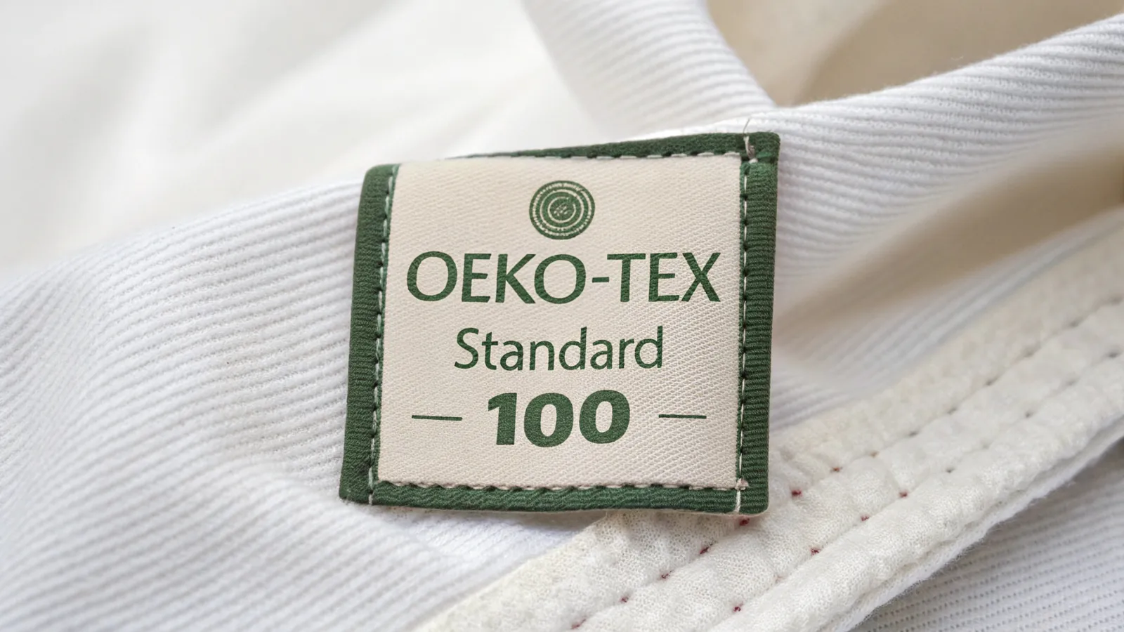 Label OEKO-TEX sur une pile de serviettes