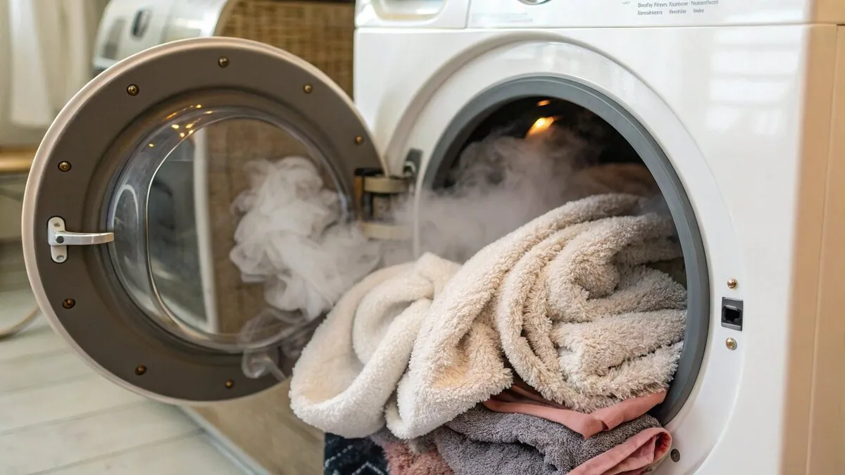Washing machine with towels inside