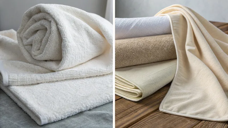 Various hand towels made from different materials like cotton, microfiber, and bamboo