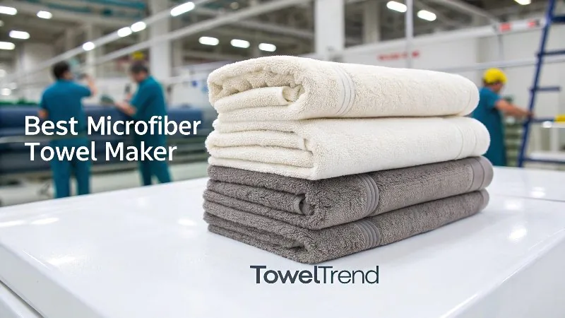 TowelTrend-Fabrikarbeiter, der ein Mikrofaserhandtuch zur Qualitätskontrolle überprüft